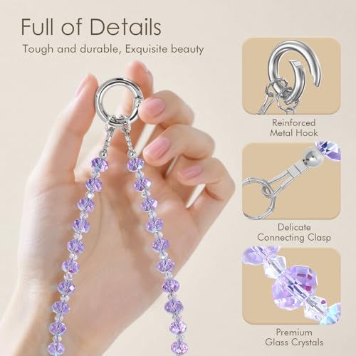 SURPHY Phone Charm, Handmade Beaded Phone Wrist Strap with Tether Tab - color: C- Crystals Purple