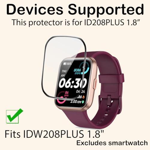 Screen Protector for ID208PLUS 1.8 Inch Smartwatch, PMMA Full Coverage HD 3D Anti-Scratch Film, Designed for Quican, Tensky, Gydom, Hingso, Woneligo, 3 Packs