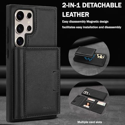 for Samsung Galaxy S23 Ultra Wallet Case, 2-in-1 Detachable Magnetic Wallet Case, Card Holder RFID Blocking, Fashionable Faux Leather Card Slot & Folding Design (Black) - color: Black, size: Samsung Galaxy S23 Ultra