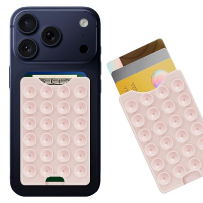 Suction Phone Card Holder Adhesive Mount,Up to 3 Cards,Chalk Pink - color: Chalk Pink
