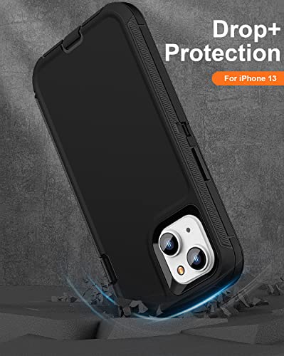 iPhone 13& iPhone 14 Heavy-Duty Case, Military-Grade Shockproof Protection, Includes 2 Tempered Glass Screen Protectors - Black - color: Black