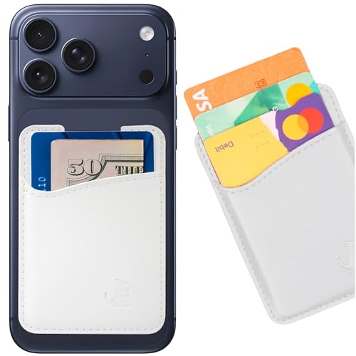 Wallaroo Premium Leather Cell Phone Wallet Stick On - Android and iPhone Wallet and Card Holder for Women and Men - Durable with Non-Slip Lining Secures Up to 3 Cards - color: White Leather
