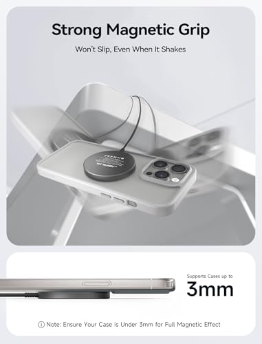 JSAUX Magnetic Wireless Charger Compatible with MagSafe Charger/iPhone 16/16 Pro/16 Plus/16 Pro Max/iPhone 15 Pro Max Plus/iPhone 14 13 12 Series, Wireless Mag Safe Charging Pad, Mag Charger (Black) | For 15W MagSafe iPhone 17 Air Pro Max/16/15/14/13/12 S