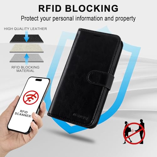 MONASAY Wallet Case for iPhone X/Xs with 3 Card Holders - Black | Kickstand,RFID Blocking,6.6 feet of shock absorption,PU Leather,Strong Magnetic Closure,Fits 5.8 inch ONLY,screen Protector - color: Black