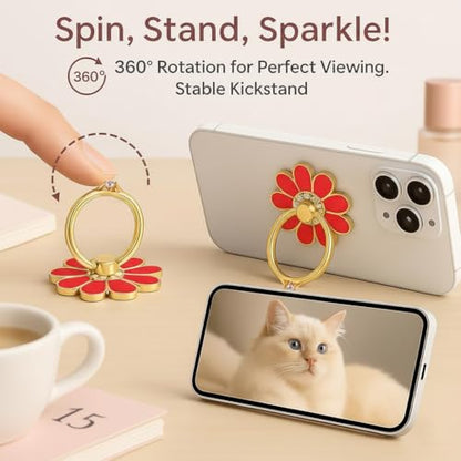 NXVX Daisy Flower Phone Ring Holder, Red Bling Finger Grip & Kickstand - color: Red