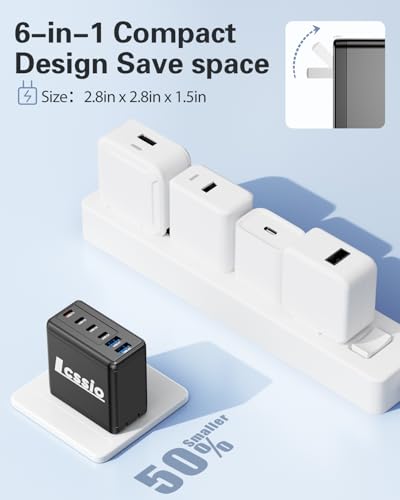 Lcssio 2 Pack 200W USB C Charger with 4 USB Cables, 6-Port Wall Charger - color: Black