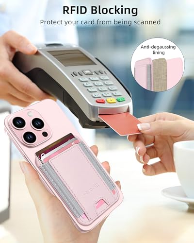 HiWe for MagSafe Wallet, 7 Cards Holder for Phone Case, RFID Blocking - color: Pink Wallet - Grey Band