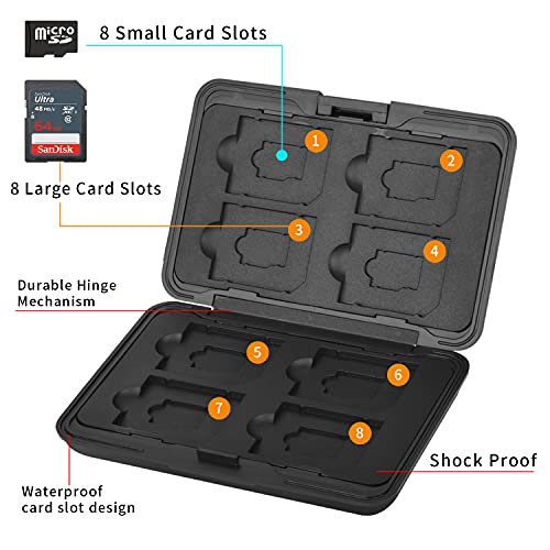 Aluminum Shock Resistant Carrying Box Holder Memory Card Storage Box Case Holder 8 Slots for SD SDHC MMC Micro SD TF Cards (Black) - color: Black