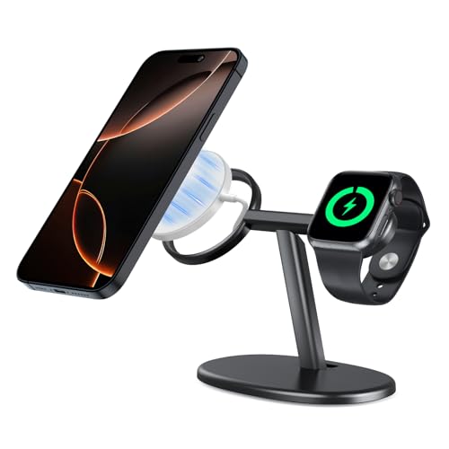 EWA 2-in-1 iPhone + Apple Watch Masafe Charger Stand, Aluminum Alloy (BLK) - color: Black
