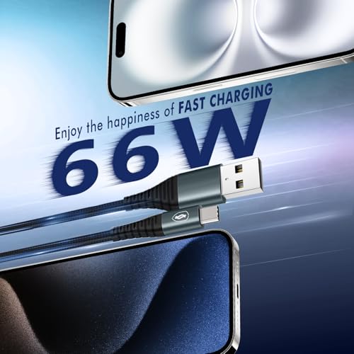 JUKEKUL 66W Braided Coiled USB A to USB C Fast Charging Cable 3FT (2Pack)
