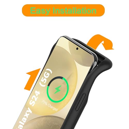 Battery Case for Galaxy S24, 10000mAh Portable Wireless Charging Case Supporting Carplay, Compatible with Galaxy S24 (6.2 inch) Rechargeable Extended Battery Charger (Black) - size: Galaxy S24