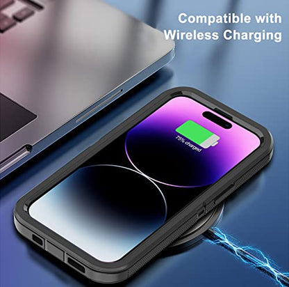 for iPhone 14 Pro Case with 2 Screen Protector, Heavy Duty Drop Protection Shockproof Full Body 3-Layer Military Rugged Durable Protective Cover for Apple iPhone 14 Pro 6.1" (Black) - color: Black