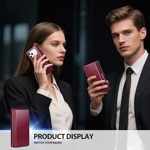 Compatible with iPhone 17 Pro Max Case Wallet with Card Holder [9 Card Slot] Women Men,RFID Blocking Luxury PU Leather Phone Case Flip Protector Cover Credit Card Slot Kickstand,Wine Red - color: Wine Red, size: iPhone 17 Pro Max