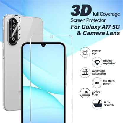 BIGFACE Galaxy A17 Tempered Glass Screen Protector + Camera Lens Protector [2 + 2 Pack][Case Friendly][Anti-Scratch][Ultrasonic Fingerprint Unlock] HD Protective Film for Samsung Galaxy A17 - size: Galaxy A17(6.7")