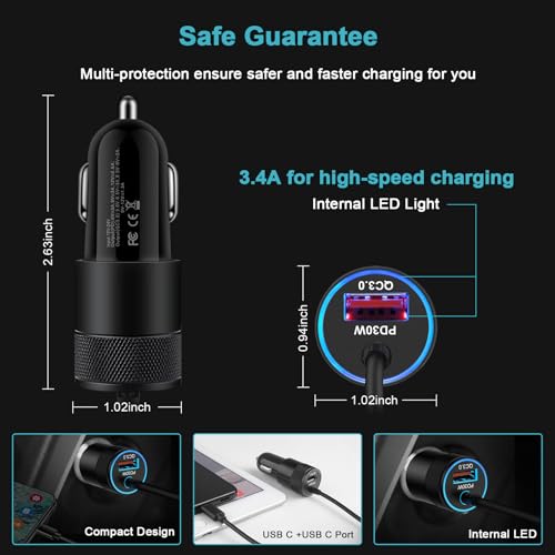 iPhone 17e 16e 17 Pro Max Fast Car Charger USB C for iPhone 17e/17 Pro/17 - color: Black