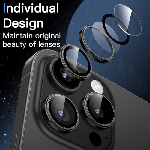 JETech Camera Lens Protector for iPhone 15 Pro/15 Pro Max, Black Titanium - color: Black Titanium