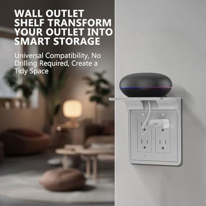 WALI Double Outlet Shelf Wall Holder – Bathroom Shelf Duplex for Electric Toothbrush, HomePod Mini, Echo Dot & Phone Charging – White-2 Packs (DLS002) - size: Larger