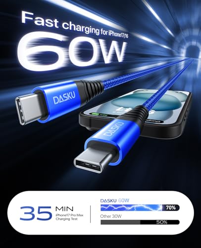 USBC to USBC Cable 6FT, USB C Cable Fast Charging 60W, USB C to C Cable - color: Blue, size: 6FT, style: USB C to USB C