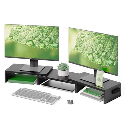 BONTEC Dual Monitor Stand Riser, Adjustable Length & Swivel Angle, Black - color: Black, size: 42.5 in