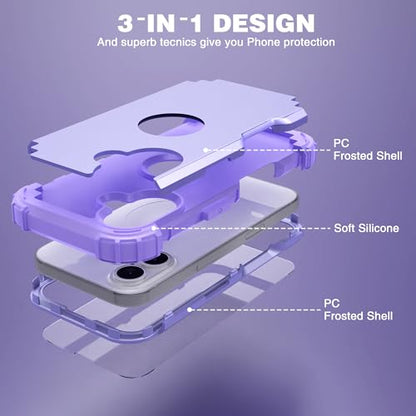IDweel for iPhone 17 Case with Screen Protector, 3 in 1 Shockproof Slim Fit Hybrid Heavy Duty Hard PC Cover Soft Silicone Bumper Full Body Anti-Fingerprint Case, Purple - color: Purple