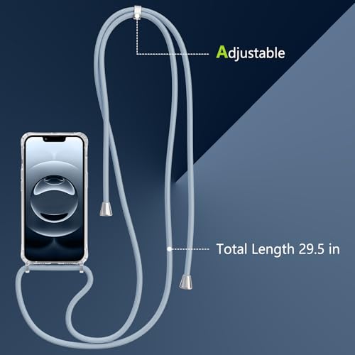 Magnetic Case for iPhone 16E/iPhone 17E 6.1" Clear Crossbody Case with Adjustable Shoulder Neck Lanyard Strap,Compatible with Magsafe,Soft Slim Bumper Shockproof Protective Phone Cover-Blue - color: Blue, size: iPhone 16E/iPhone 17E