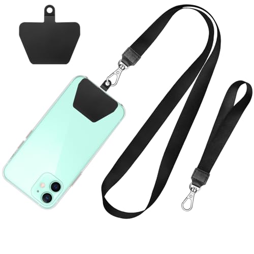 SHANSHUI Phone Lanyard, Neck Wrist Nylon Cell Phone Lanyard, 1 Pcs Tether Pads Compatible with iPhone & All Smartphones in Full Cover Cases - color: Tpublack, size: 17inch