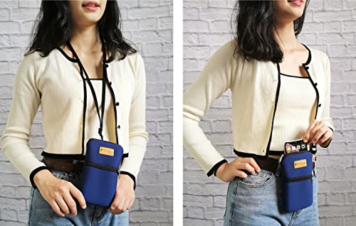 Tainada Zipper Neck Cell Phone Pouch Bag w/Belt Loop Holster (Navy Blue) | For Men/Women; Dual zip water-resistant, shockproof, neoprene cellphone holder w/ clip; Fits most smartphones in the market - color: Navy Blue