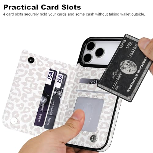 HAOPINSH Wallet Case with Card Holder for iPhone 17 Pro Max, White Leopard Cheetah Pattern Back Flip Folio PU Leather Kickstand Card Slots Case for Women Girls Shockproof 6.9" - color: White Leopard