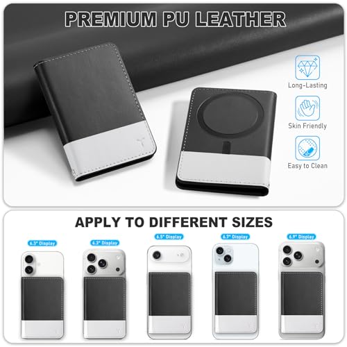 TUCCH for Magsafe Wallet, 6 Card Holders with RFID Blocking, Black & White | for iPhone 17/17e/16/15/14/13/12 Pro/Pro Max/Plus, Flip Card Case, Clear ID Window, Magnetic Closure, PU Leather - color: Black & White