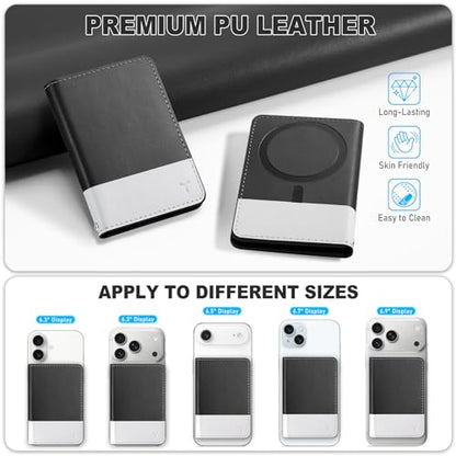 TUCCH for Magsafe Wallet, 6 Card Holders with RFID Blocking, Black & White | for iPhone 17/17e/16/15/14/13/12 Pro/Pro Max/Plus, Flip Card Case, Clear ID Window, Magnetic Closure, PU Leather - color: Black & White