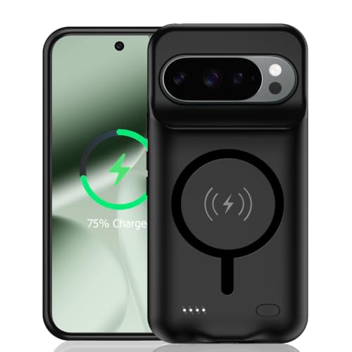 Battery Case for Pixel 9/10 Pro XL, Upgraded 10000mAh Slim Rechargeable Portable Extended Battery Pack Supported Qi Wireless Charging Case Compatible with Pixel 9/10 Pro XL (6.8 inch) Case-Black - size: Pixel 9/10 Pro XL
