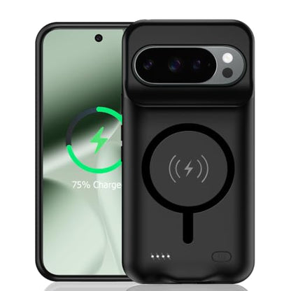 Battery Case for Pixel 9/10 Pro XL, Upgraded 10000mAh Slim Rechargeable Portable Extended Battery Pack Supported Qi Wireless Charging Case Compatible with Pixel 9/10 Pro XL (6.8 inch) Case-Black - size: Pixel 9/10 Pro XL