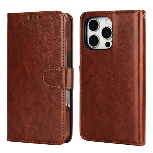 Bocasal Detachable Wallet Case Card Holder for iPhone 16 Pro, Brown | RFID Blocking Kickstand Card Slots Holder PU Leather Magnetic Shockproof Wrist Strap Removable Flip Protective Cover 6.3 inch - color: Brown