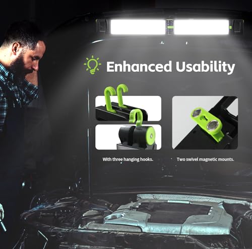 MaxWorks Rechargeable LED Work Light 1000 Lumens Dual Folding Panels Magnetic Base 4000mAh Battery USB-C Charging IP44 Portable Shop Light 50899 - style: Double-Pane