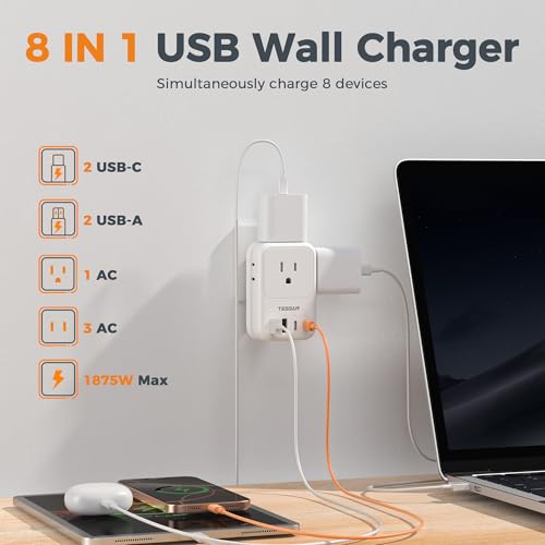 TESSAN USB C Charger Block 20W PD, Fast Charging Adapter with Foldable Plug - color: White, size: 2 USB-C/A