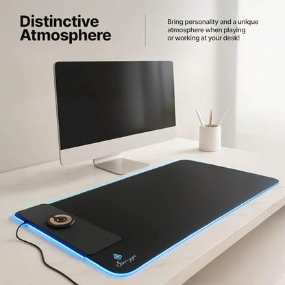 Wireless Charging RGB Gaming Mouse Pad 15W, LED XXL Mouse Pad 35.43x15.75x0.16 in, Light Modes Extra Large Mousepad Non-Slip Rubber Base Computer Keyboard Mat for Gaming, MacBook, PC, Laptop