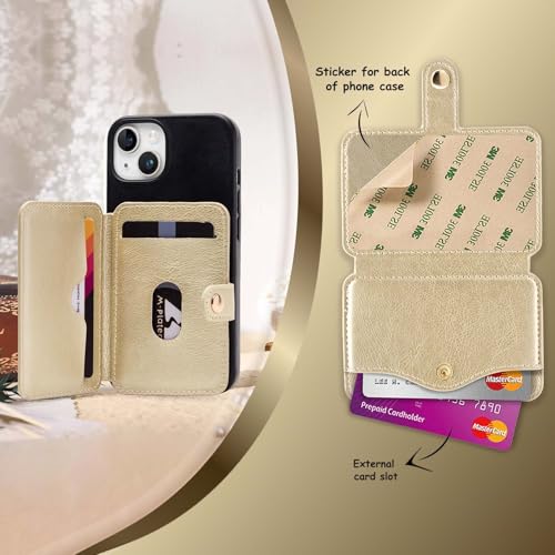 Cell Phone Purse With Slim Adhesive,Phone Wallet Stick on for Cases - color: Gold