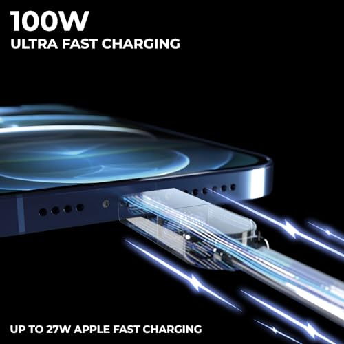 Rolling Square inCharge XL 30cm - USB C Charger Cable, Lightning for Smartphone, Universal 6 in 1, USB Plug, Glacier White, 100W - color: Glacier White