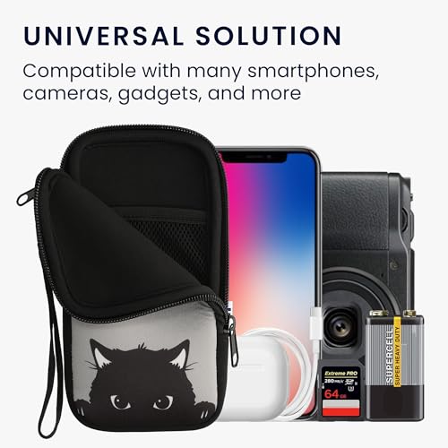 kwmobile Neoprene Sleeve for Smartphone Size XXL - 7" - Shock Absorbing Pouch Case - Protective Phone Bag - Curious Cat Grey/Black - style: Curious Cat 22-01