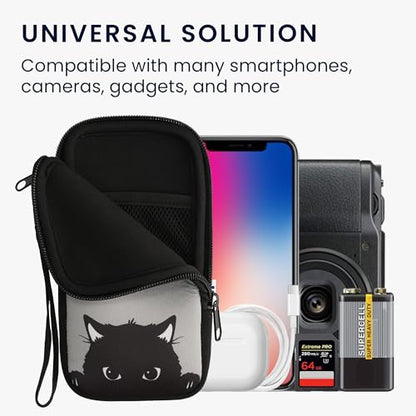 kwmobile Neoprene Sleeve for Smartphone Size XXL - 7" - Shock Absorbing Pouch Case - Protective Phone Bag - Curious Cat Grey/Black - style: Curious Cat 22-01