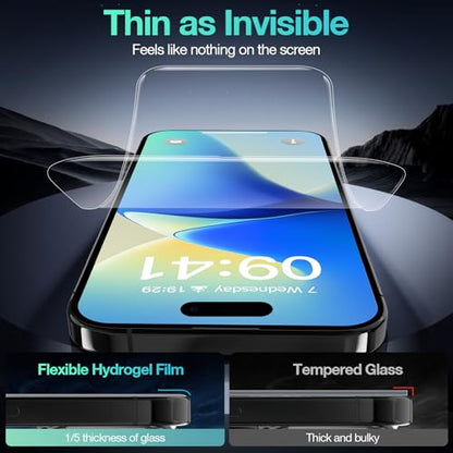 3 Pack for iPhone 16 Pro Screen Protector Film (NOT Glass), Ultra-Thin Flexible Hydrogel Film Screen Protector for iPhone 16 Plus with [Easy Installation Tray], Non-breakable - size: iPhone 16 Pro