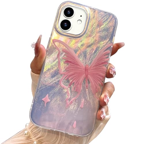 I-MGAE-IN-AR Compact Case for iPhone 11 Pale Pink Butterfly Design,Cute Trendy Soft Slim TPU Shockproof Protective Phone Cases Cover for Women Girls Aesthetic Glitter - color: Pale Pink Butterfly, size: iPhone 11