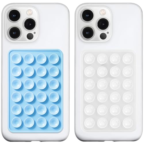LvShuLiangPin Anteel 2 Pack Silicone Suction Phone Case Mount, Silicon Adhesive Phone Grip for Smartphones, Hands-Free Mirror Shower Phone Holder for Selfies, Tiktok Videos (Baby Blue&Translucent) - color: Baby Blue&Translucent
