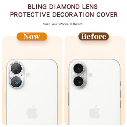 Bling Diamond Camera Lens Protector Compatible with iPhone 17, Metal Glitter Gem Camera Cover，9H Tempered Glass lens full Screen Protector with 3D Rhinestone Sparkle - size: for iPhone 17
