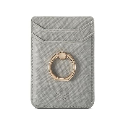 Card Holder Sleeve with Ring, RFID Credit Wallet PU Leather Stick On Back Grip for iPhone Samsung Smartphone - Silver - color: Silver
