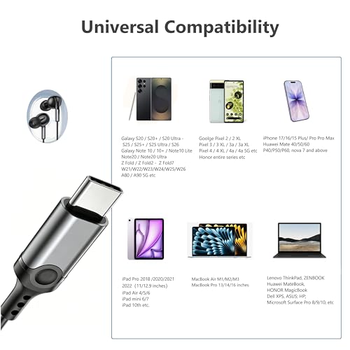 USB-C Noise-Cancelling wired In-Ear Earbuds with mic for iPhone 17/16/15