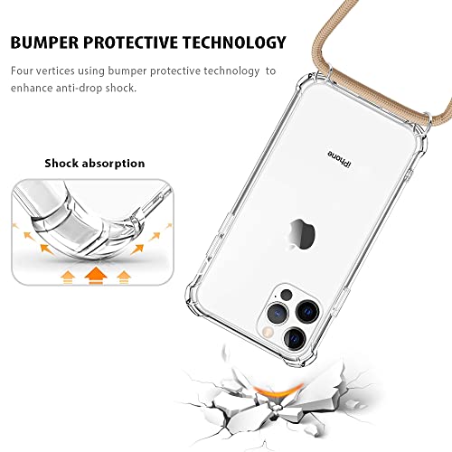 for iPhone 12 Pro Max Crossbody Case Clear Wearable Adjustable Shoulder Neck Lanyard Strap Cover Women Girls Soft Slim Protective Hanging Phone Mobile Case for iPhone 12 Pro Max - Beige - size: for iPhone 12 Pro Max