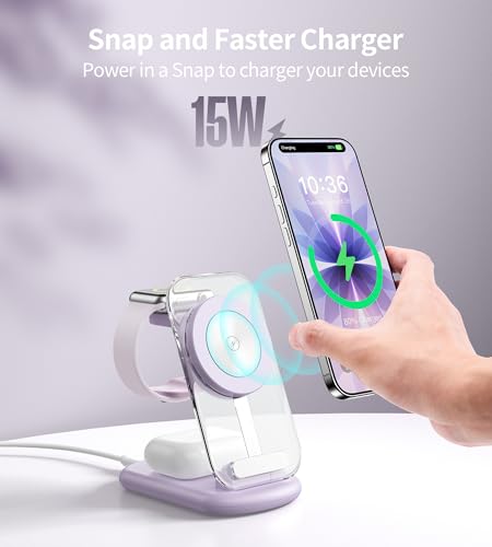Mukiya 3 in 1 Magnetic Wireless Charging Station for Apple Devices - color: Purple