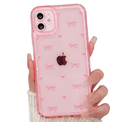 NITITOP Compatible with iPhone 11 Case Cute Clear Pink Glitter Bow Knot Design Shiny Star Sparkle Bling Diamond Girls Women Soft TPU Shockproof Protective Phone Cover - Little Bow Heart - color: Little Bow Heart, size: iPhone 11