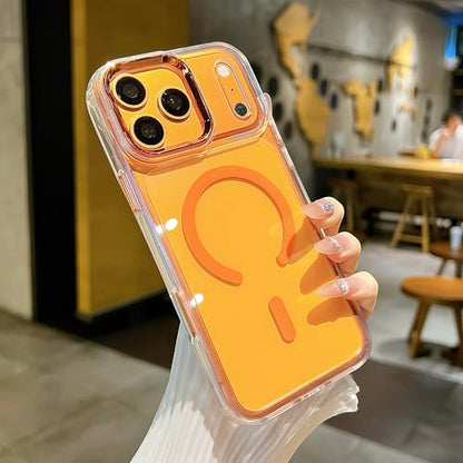 for iPhone 17 Pro Max Clear Case with Electroplated Camera Ring & Buttons, MagSafe Compatible, Military-Grade Shockproof, Anti-Yellowing Slim Transparent Cover - color: Orange